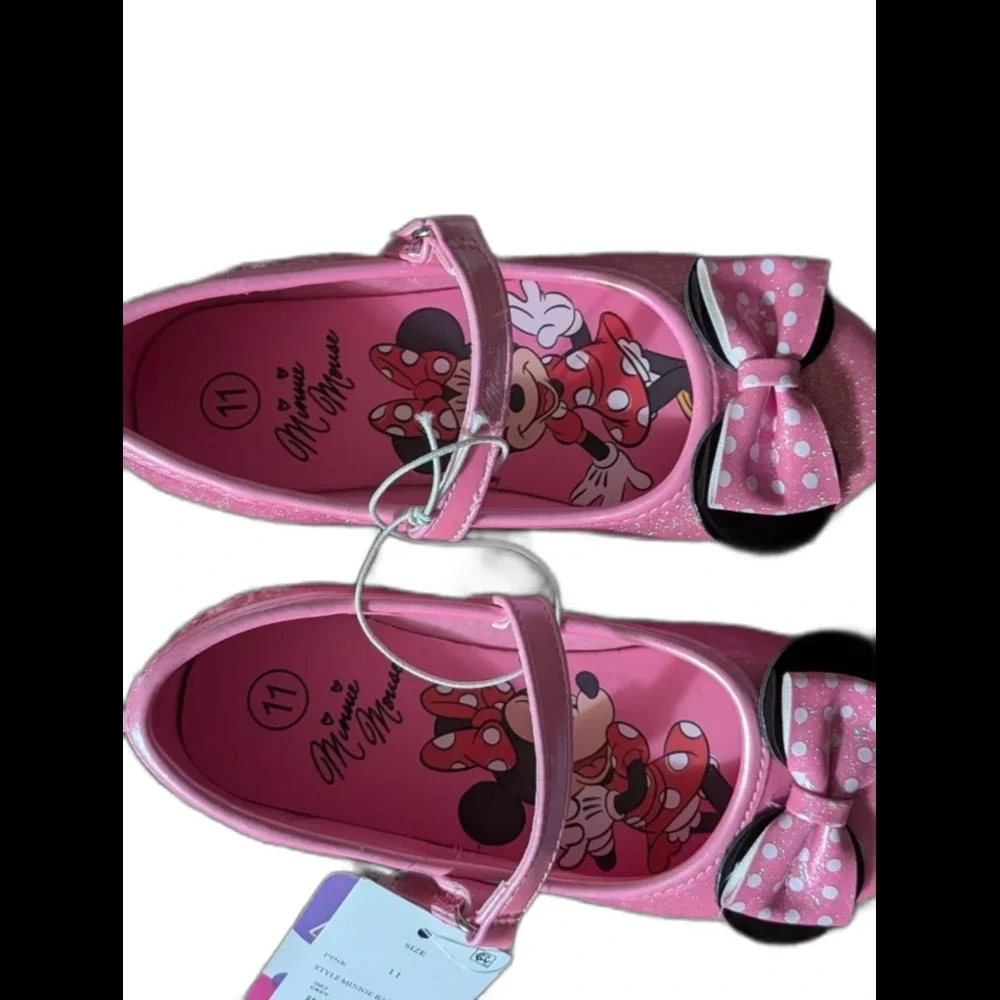 Disney Minnie Mouse Toddler Girls' Pink Glitter Mary Jane Flats - Size 11